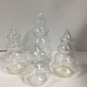 Set of 4 Vintage Clear Glass Christmas tree-shaped candy jars or apothecary